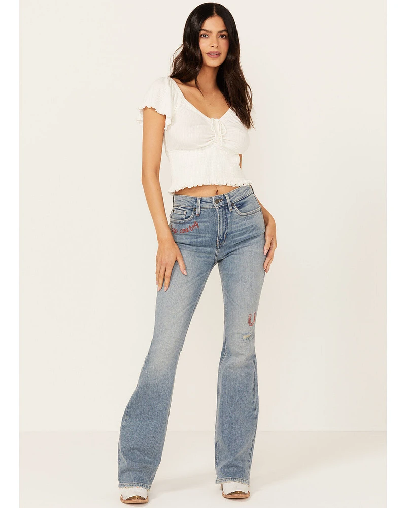 Idyllwind Women's Foster Embroidered Medium Wash High Rise Bootcut Denim Jeans