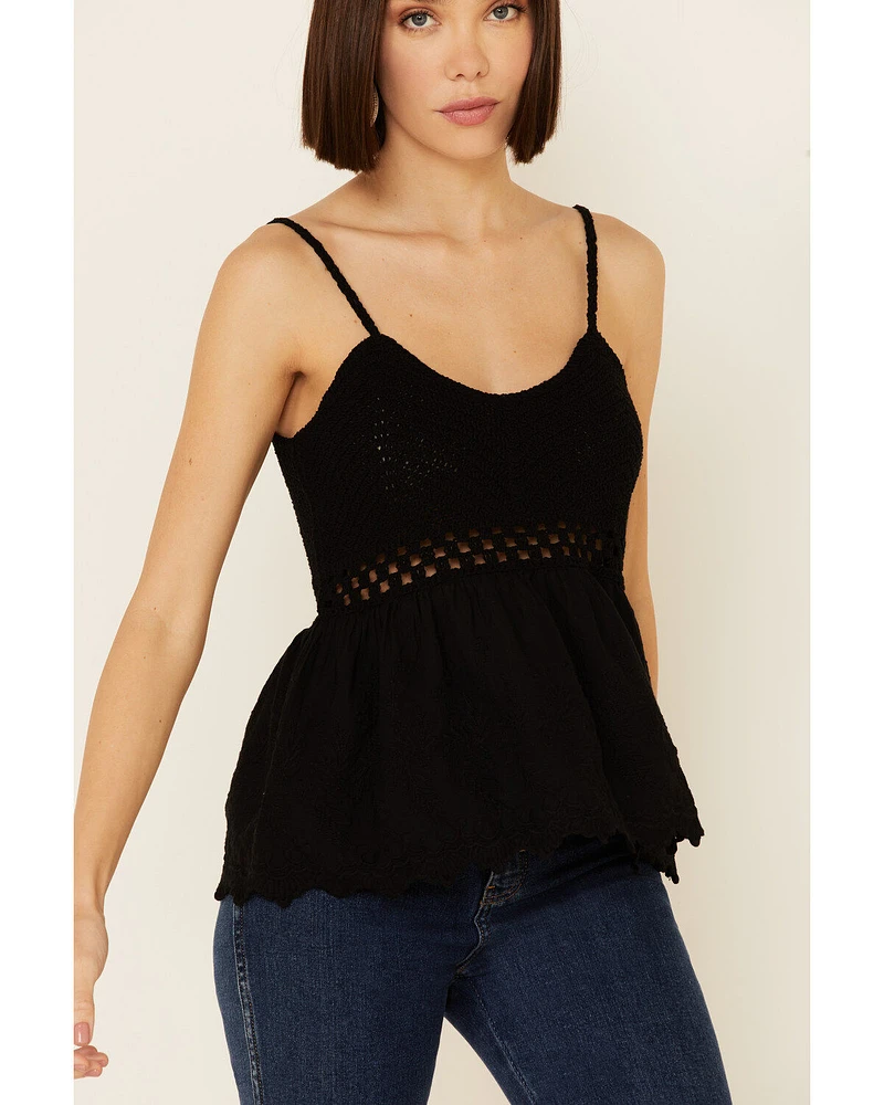 Very J Women's Crochet Embroidered Cami Tank Top
