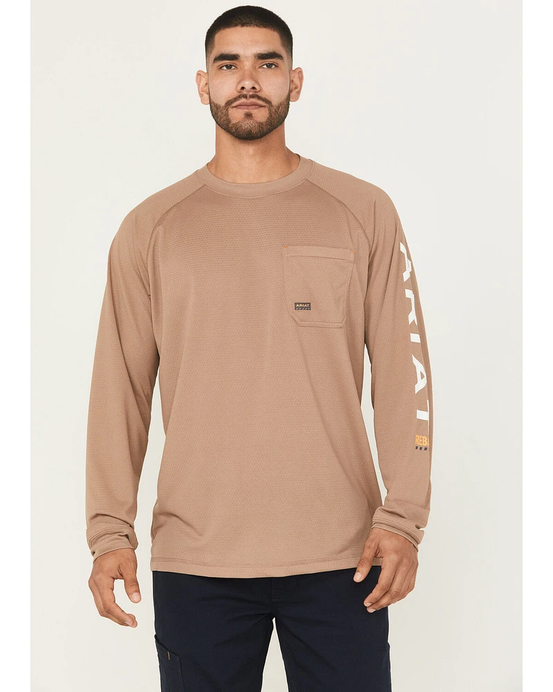 Ariat Men's Khaki Rebar Heat Fighter Long Sleeve Work Pocket T-Shirt