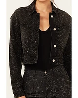Vibrant Denim Women's Rhinestone Cropped Trucker Jacket