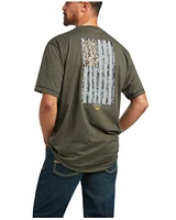 Ariat Men's Heather Sage Rebar Workman Reflective Flag Graphic Short Sleeve Work Pocket T-Shirt