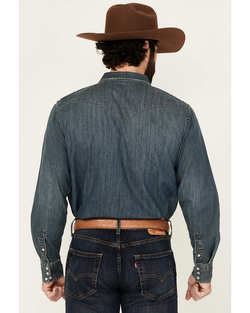 Cody James Men's Medium Wash Denim Long Sleeve Pearl Snap Western Shirt