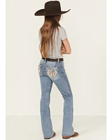 Miss Me Girls' Floral Embroidered Medium Wash Bootcut Stretch Denim Jeans
