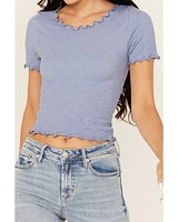 Fornia Women's Solid Lettuce Edge Short Sleeve Tee