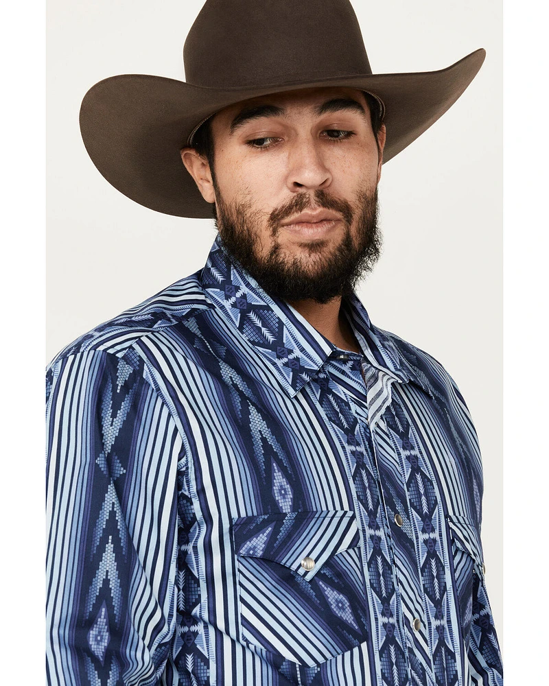 Rock & Roll Denim Men's Southwestern Striped Print Long Sleeve Snap Stretch Western Shirt