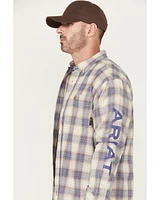 Ariat Men's FR Crenshaw Logo Plaid Print Long Sleeve Button-Down Work Shirt