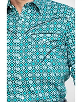 Rock 47 By Wrangler Men's Teal Geo Print Long Sleeve Western Shirt
