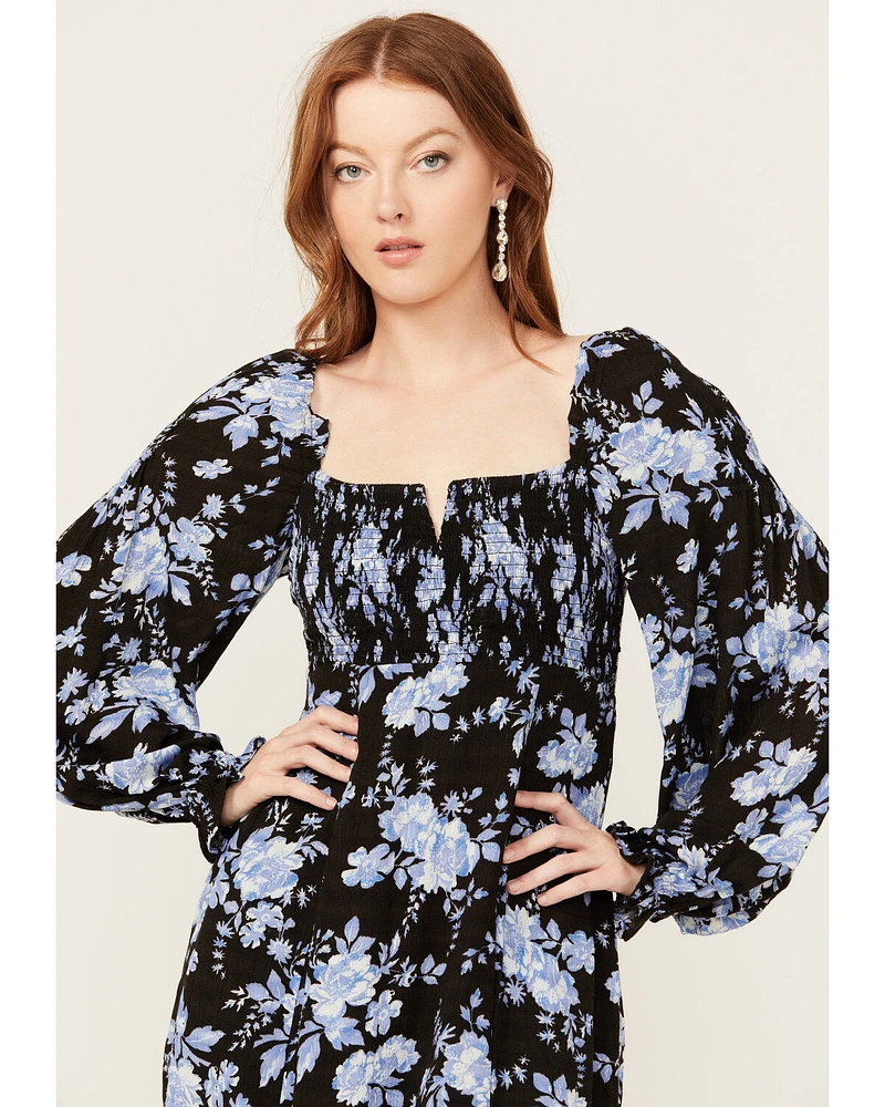 Free People Women's Jaymes Floral Print Midi Long Sleeve Dress