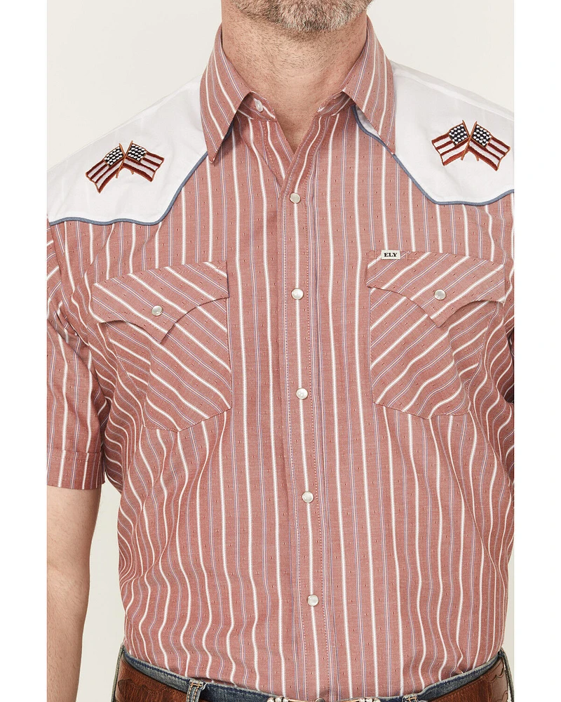 Ely Walker Men's Flag Yoke Striped Short Sleeve Pearl Snap Western Shirt