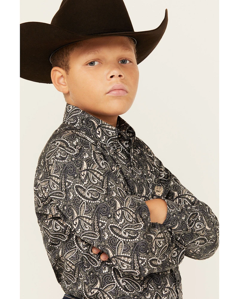 Cinch Boys' Paisley Print Long Sleeve Button-Down Western Shirt