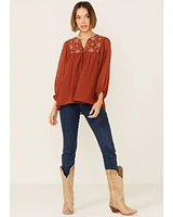 Flying Tomato Women's Embroidered Long Sleeve Peasant Top