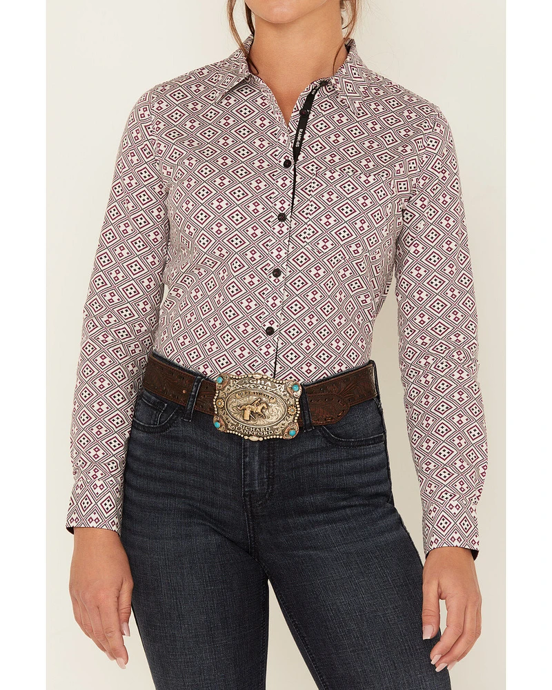 RANK 45® Women's Geo Print Long Sleeve Button-Down Stretch Riding Shirt