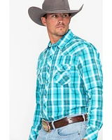 Rock & Roll Denim Men's Poplin Plaid Print Snap Long Sleeve Western Shirt