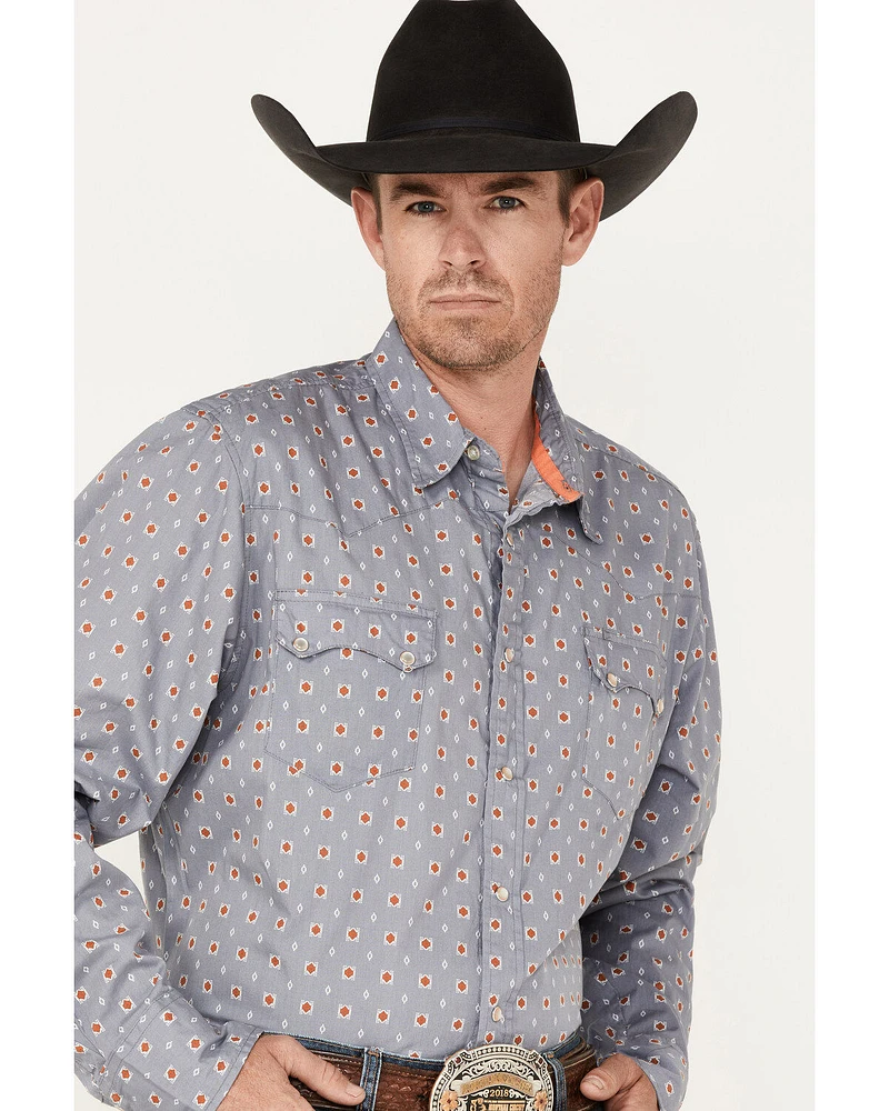 Roper Men's Large Geo Print Long Sleeve Pearl Snap Shirt
