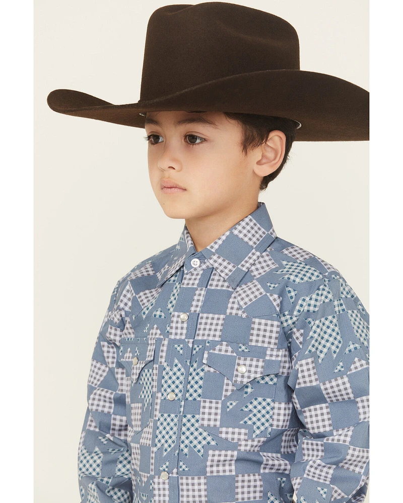 Ely Walker Boys' Quilted Print Long Sleeve Snap Western Shirt