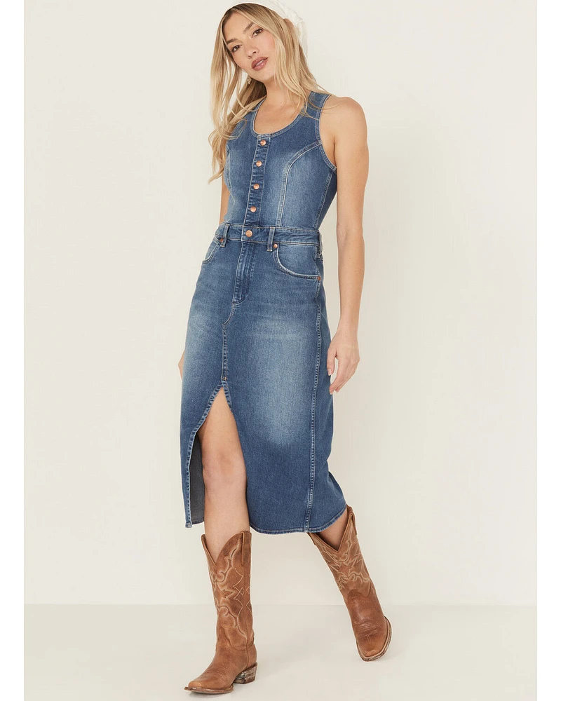 Wrangler Women's Racerback Button-Down Denim Midi Dress