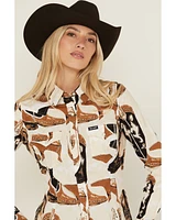 Wrangler Retro Women's Boot Print Long Sleeve Snap Western Shirt