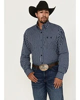 George Strait by Wrangler Men's Plaid Print Long Sleeve Button-Down Stretch Western Shirt - Big
