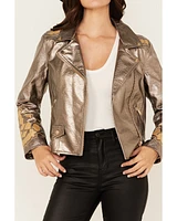 Stoosh Women's Metallic Faux Leather Moto Jacket