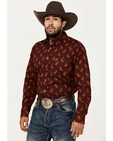 Panhandle Men's Select Paisley Pinstripe Long Sleeve Button-Down Western Shirt