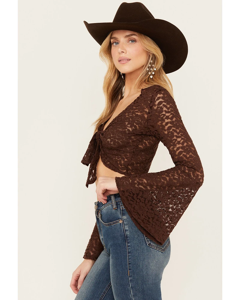 Shyanne Women's Lace Tie Front Bell Sleeve Top