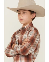 Ely Walker Boys' Plaid Print Long Sleeve Pearl Snap Western Shirt