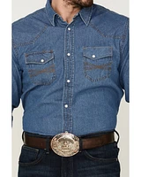 Blue Ranchwear Men's Long Sleeve Pearl Snap Heavy Western Denim Shirt