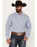 George Strait by Wrangler Men's Plaid Print Long Sleeve Button-Down Western Shirt