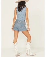 Rolla's X AC/DC Women's Medium Wash High Rise Studded Mirage Cut-Off Denim Shorts