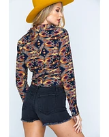 Ryan Michael Women's Aspen Southwestern Silk Print Long Sleeve Pearl Snap Western Shirt