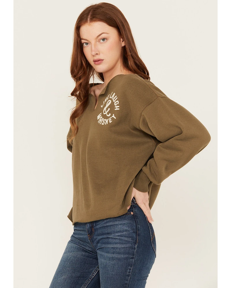 Cleo + Wolf Women's Live Laugh Whiskey Oversized Cropped Pullover