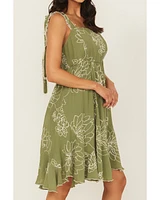 Wild Moss Women's Embroidered Tie Strap Mini Dress