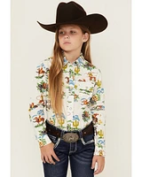 Cruel Girl Girls' Printed Long Sleeve Rhinestone Snap Western Shirt