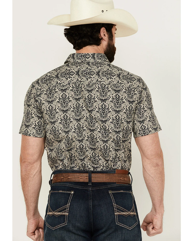Gibson Men's Queen of Spades Medallion Print Short Sleeve Button-Down Western Shirt