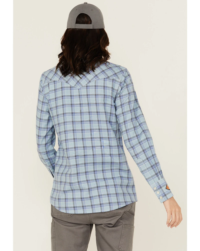 Wrangler Women's FR Riverside Plaid Print Long Sleeve Snap Work Shirt