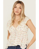 Wild Moss Women's Floral Print Hanky Hem Top