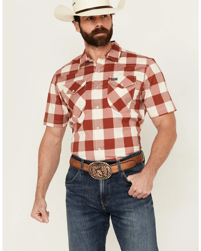 Kimes Ranch Men's Malcom Buffalo Plaid Print Short Sleeve Pearl Snap Western Shirt