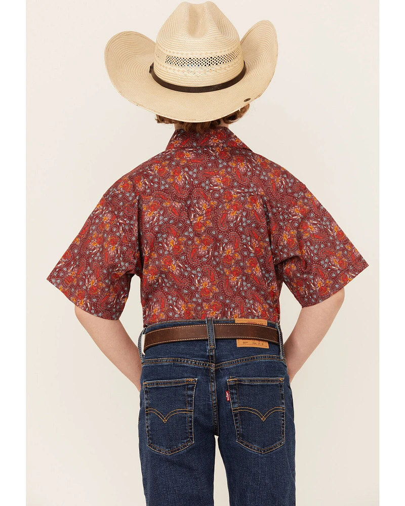 Rock & Roll Denim Boys' Paisley Print Short Sleeve Pearl Snap Stretch Western Shirt