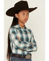 Roper Girls' Plaid Print Long Sleeve Snap Western Shirt