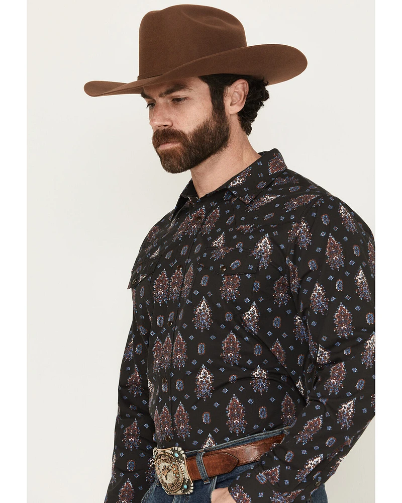 Gibson Trading Co Men's Tiki Torch Paisley Print Long Sleeve Snap Stretch Western Shirt