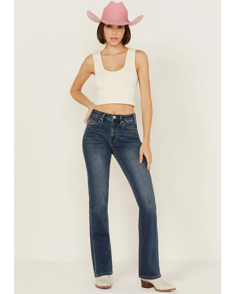 Rock & Roll Denim Women's Medium Wash High Rise Yoke Detail Bootcut Jeans