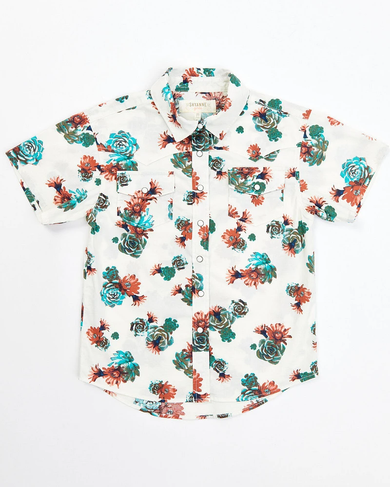Shyanne Toddler Girls' Floral Print Short Sleeve Western Pearl Snap Shirt