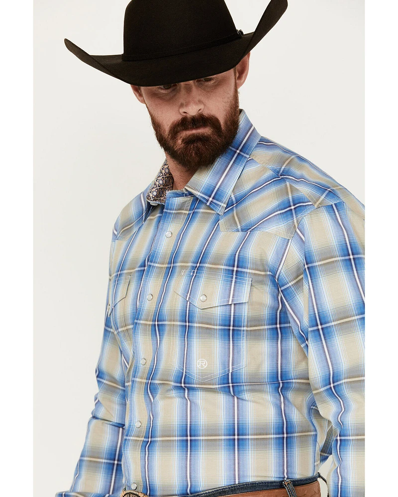 Roper Men's Amarillo Large Plaid Print Long Sleeve Pearl Snap Western Shirt