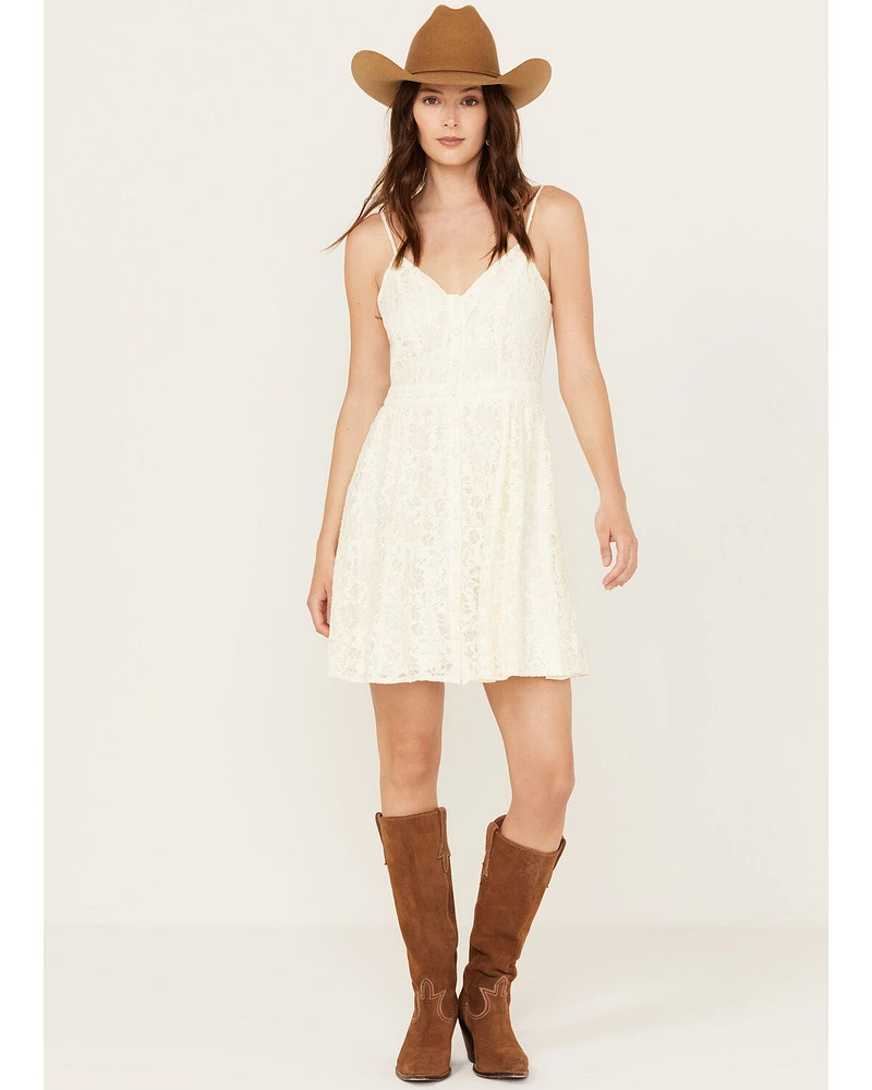 Molly Bracken Women's Lace Button Down Sleeveless Mini Dress
