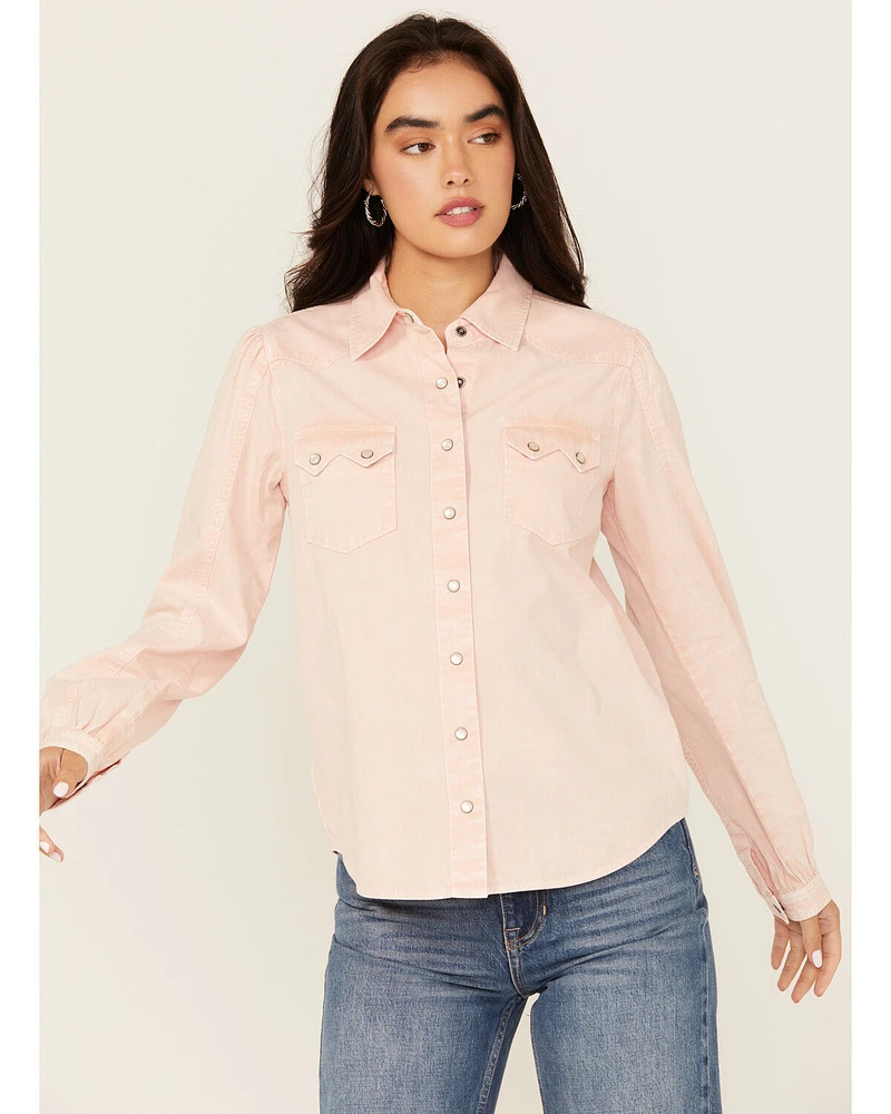 Cruel Girl Women's Solid Long Sleeve Pearl Snap Western Shirt