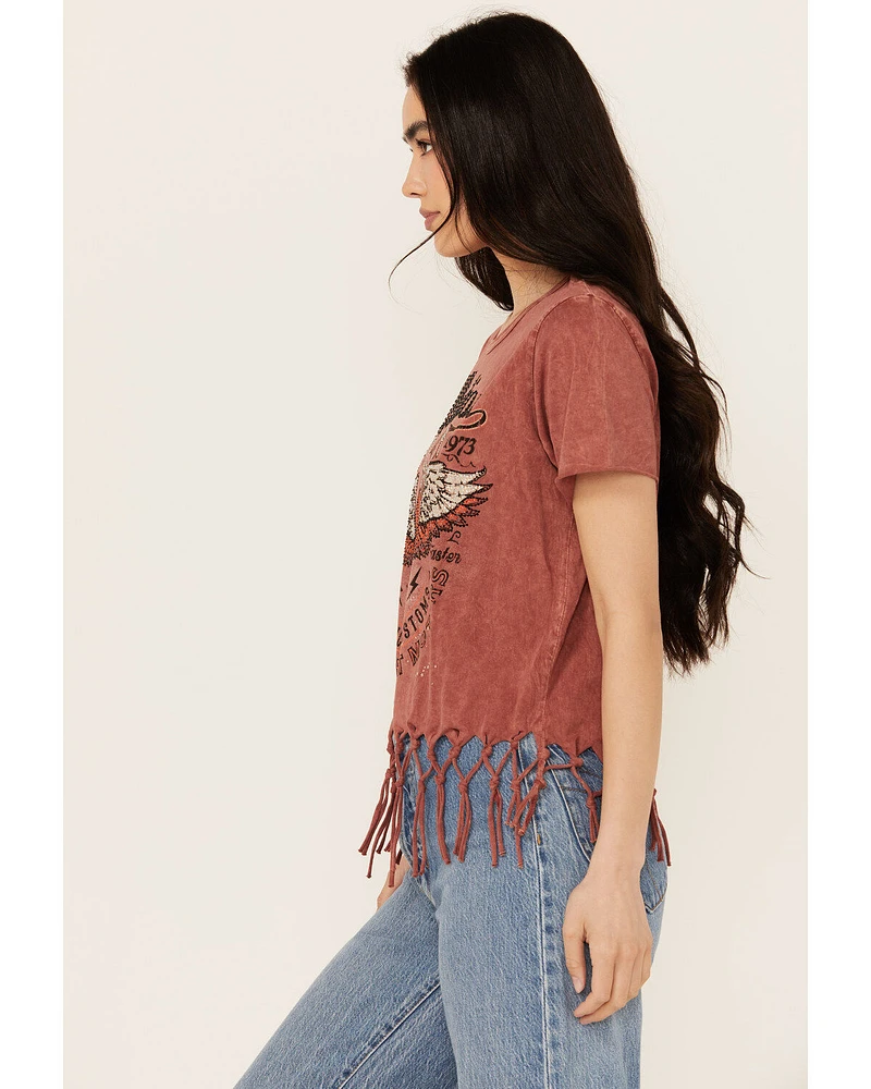 Affliction Women's Moto Fringe Short Sleeve Graphic Tee