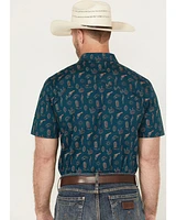 Rock & Roll Denim Men's Cowboy Print Short Sleeve Snap Stretch Western Shirt