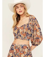 Beyond The Radar Women's Floral Print Tie Back Top