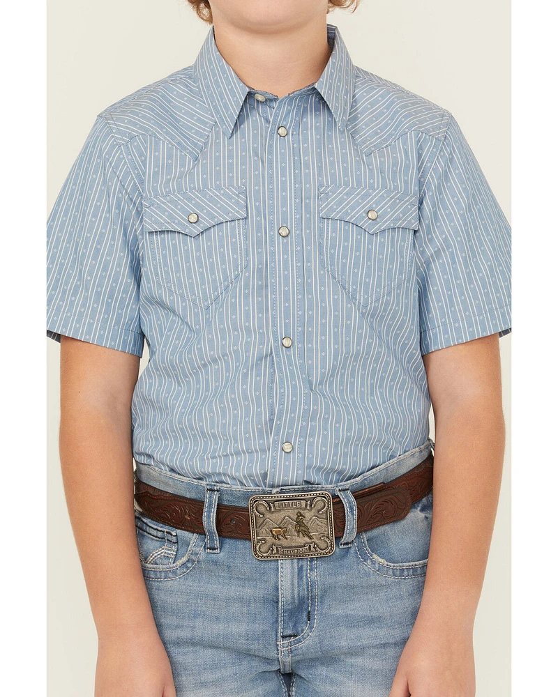 Cody James Boys' Cowboy Way Striped Print Short Sleeve Snap Western Shirt