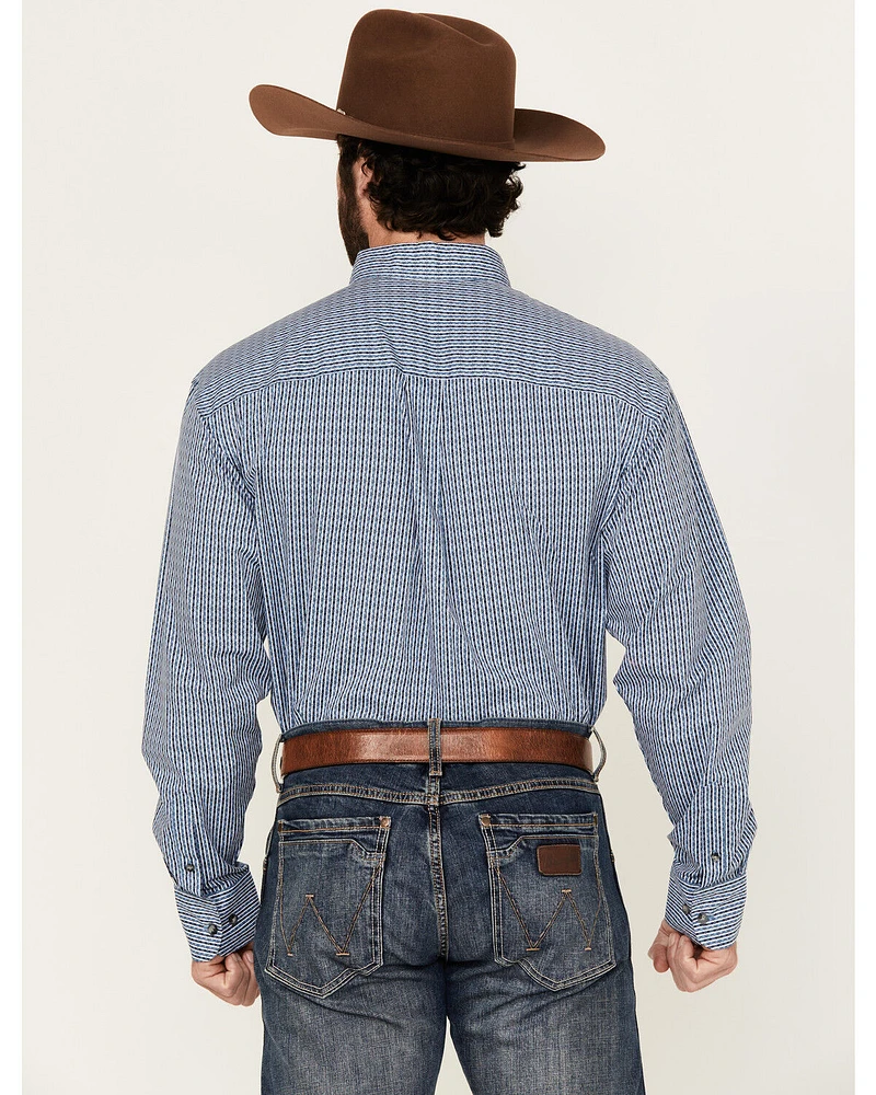 Wrangler Men's Striped Geo Print Long Sleeve Button-Down Western Shirt